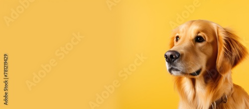 Curious retriever on yellow background