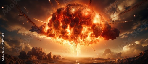 A massive fireball erupts in the desert