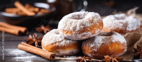 Pile of donuts with cinnamon and star anise