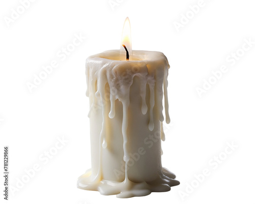 White melting candle isolated on transparent background