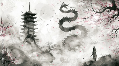 A Samurai's Solitude Beneath the Pagoda