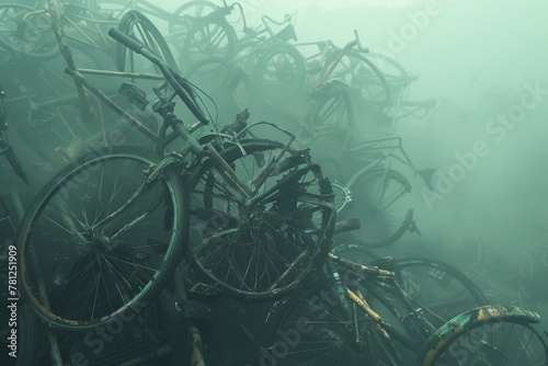 Bicycles slumping, frames and wheels contorting in a simmering haze