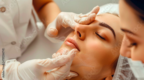 A syringe delicately administers filler to plump red lips, an epitome of cosmetic enhancement with a focus on beauty and precision. Lip augmentation procedure. Banner. Copy space
