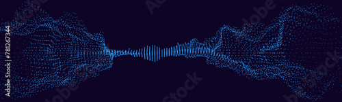 Sound Wave Particles. Music Data Visualization. Dynamic Circles Dots Particles Ultrawide Party Background. Vector Illustration. Digital Sound Equalizer.