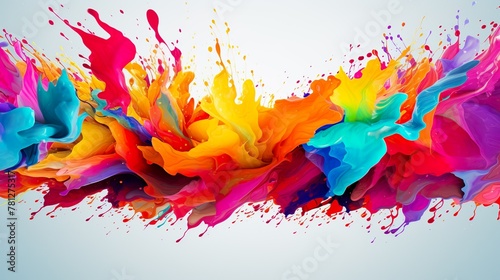 Vibrant and dynamic image showcasing an explosion of colorful paint splashes against a clear background