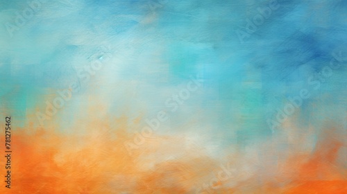 A dynamic and colorful abstract painting with blue and orange hues blending into each other, expressing energy and warmth