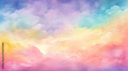 This dreamy artwork showcases soft pastel watercolor clouds, evoking feelings of peace and imagination