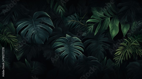 A dense canopy of jungle leaves presented in monochrome green, portraying the tranquil and deep aspects of nature