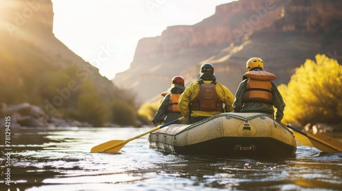 A group of adventurers on a multi-day river rafting trip.