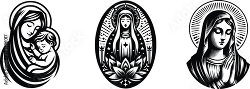 Set of virgin mary, Christianity symbol, vector illustration.