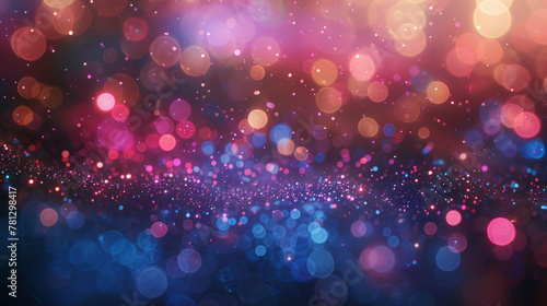 An abstract composition with glitter and bokeh orbs on a dark canvas evoking joy and celebration.