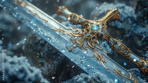 Digital illustration of a fantastic fantasy sword in 3D...