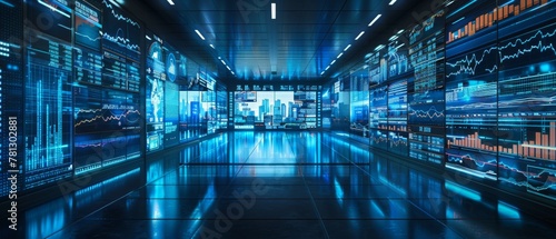 A sleek and futuristic trading floor equipped with high-speed trading algorithms, real-time market data feeds, and secure communication networks, demonstrating the role of modern technology
