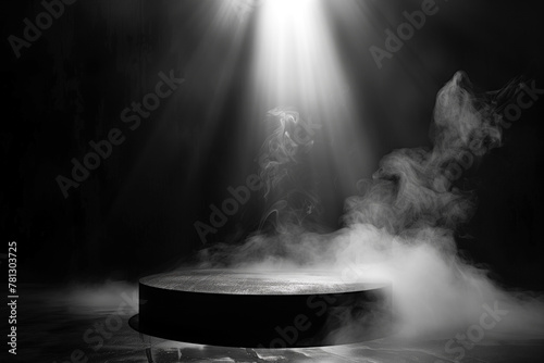 Dark background featuring a smoky product platform
