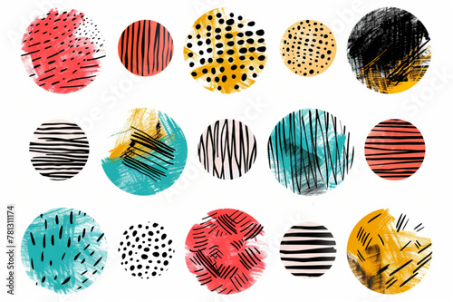 Vector colorful circle textures made with ink pen