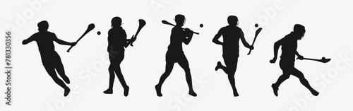 silhouette set of hurling sport. vector illustration.