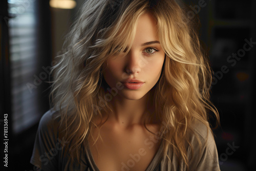 A dreamy and blurred background framing a close-up portrait of the most beautiful blondie young girl, captured in high-definition by an HD camera.