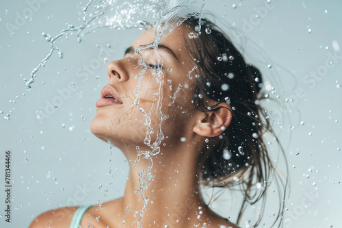 Women with water splashed on their skin