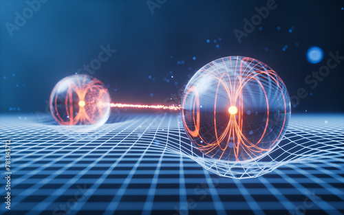 Physics quantum and quantum entanglement, 3d rendering.