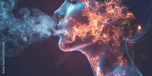World No Tobacco Day concept,,The silhouette of a young woman with smoke coming out of her mouth, 