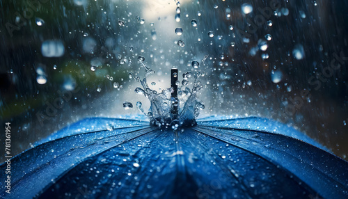 Éclaboussures Artistiques sur Parapluie Bleu sous Pluie Battante