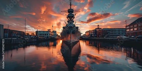 Historical Naval Warship Docked as a Museum Inviting Visitors to Explore Maritime Military History in the Vibrant Coastal City Skyline