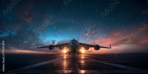 Cargo Plane Preparing for Transcontinental Flight Under Dramatic Night Sky