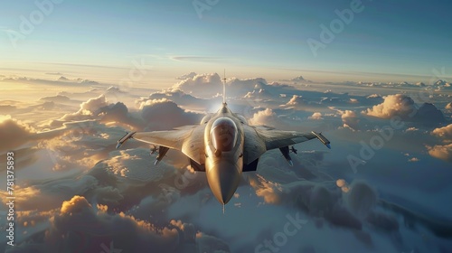3D rendered image of a fighter plane performing a vertical climb into the stratosphere