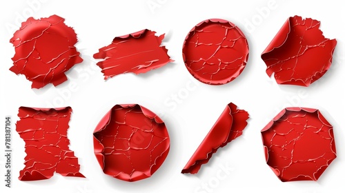 Sticker paper texture, wrinkled adhesive label or price tag, crumpled glue badge illustrations in 3D modern realistic style. Plastic round and rectangular badges isolated on white background.