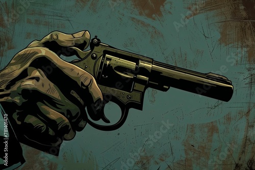 pair of hands clutch a revolver tightly, the barrel gleaming under the harsh glow of a streetlamp, as its owner prepares to confront a deadly adversary