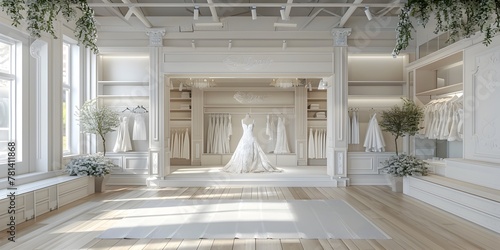 Elegant Bridal Salon Fitting Room Showcasing Dream Wedding Gowns and Accessories in Soft Airy Ambiance