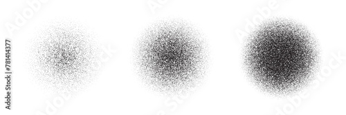 Spray noise gradient. Grainy round brush. Dot dissolve effect. Black stipple pattern.