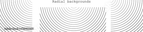 Set or circular stripe backgrounds. Abstract radial pattern. Square and rectangular monochrome backdrops. Vector illustration of sound wave irradiation or circular vibrations on the water surface.