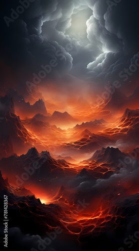 Volcanic Mountains Under Storm Clouds illustration scene