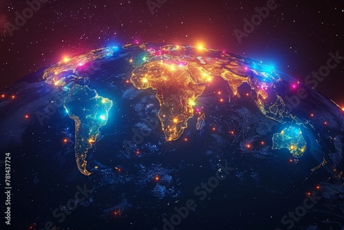 Glowing night lights of Earth from space - a global view of interconnected cities.