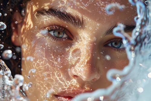 Hyaluronic Acid Beauty Molecular chains of hyaluronic acid forming a protective barrier on the skin, locking in moisture and promoting a youthful complexion