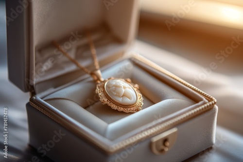 Elegant cameo pendant in a jewelry box