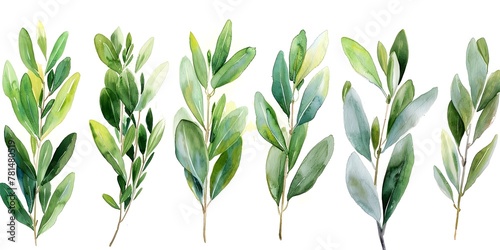 Delicate Watercolor Olive Branches Symbolizing Peaceful Harmony on White Background