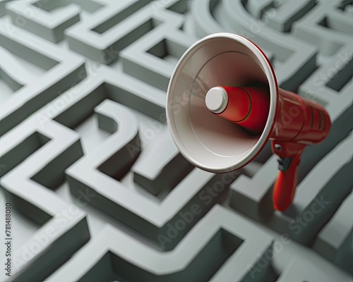 A megaphone surrounded by a maze with the sound providing clues to escape