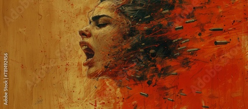Сoncept of emotional outpouring - anger, despair, pain. Emotional portrait in profile of a screaming woman