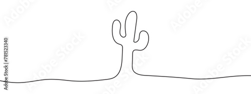 Cactus in pot as one line drawing banner. Continuous hand drawn minimalist minimalism design isolated on white background vector illustration. 11:11
