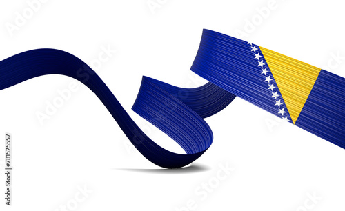 3d Flag Of Bosnia And Herzegovina 3d Wavy Shiny Ribbon Flag On White Background 3d Illustration