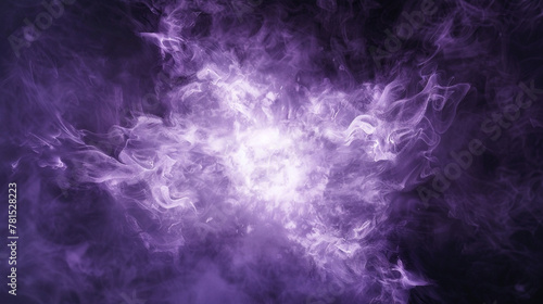 Smoke Exploding Outward From Circular Empty Center. Dramatic Smoke Or Fog Effect With Purple Scary Glowing For Spooky Halloween Background.