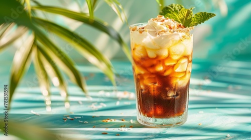 Dirty soda - diet coke, soda and cream, alcohol free mocktail. Iced sweet soda drink with non-dairy creamer, trendy cold summer cocktail. Generative ai