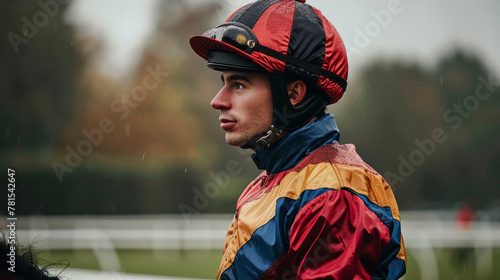 Racehorse Jockey wearing a colorful racing silks