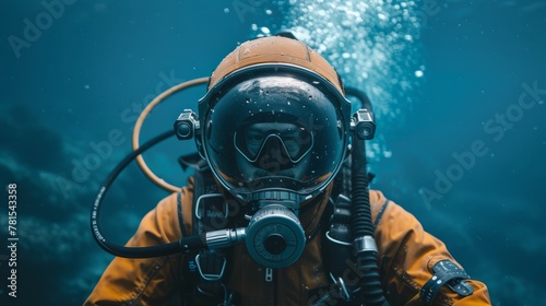 Deep-Sea Diver - In a diving suit with helmet and oxygen tank