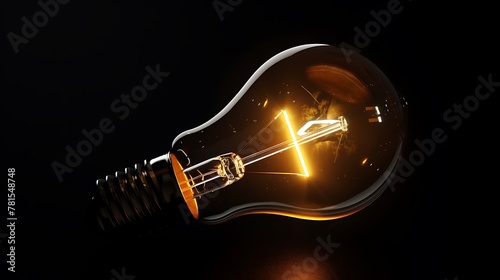 Glowing light bulb on a black background. Idea, creativity and innovation concept.