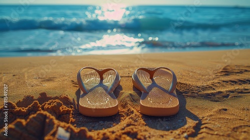 Sandals Resting on Sandy Beach