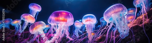 a group of jellyfish swimming in water