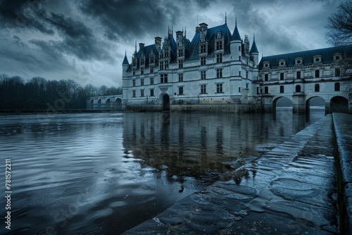 Medieval Haunted Castle, Gloomy Chateau, Old France Architecture, Chenonceau, Copy Space